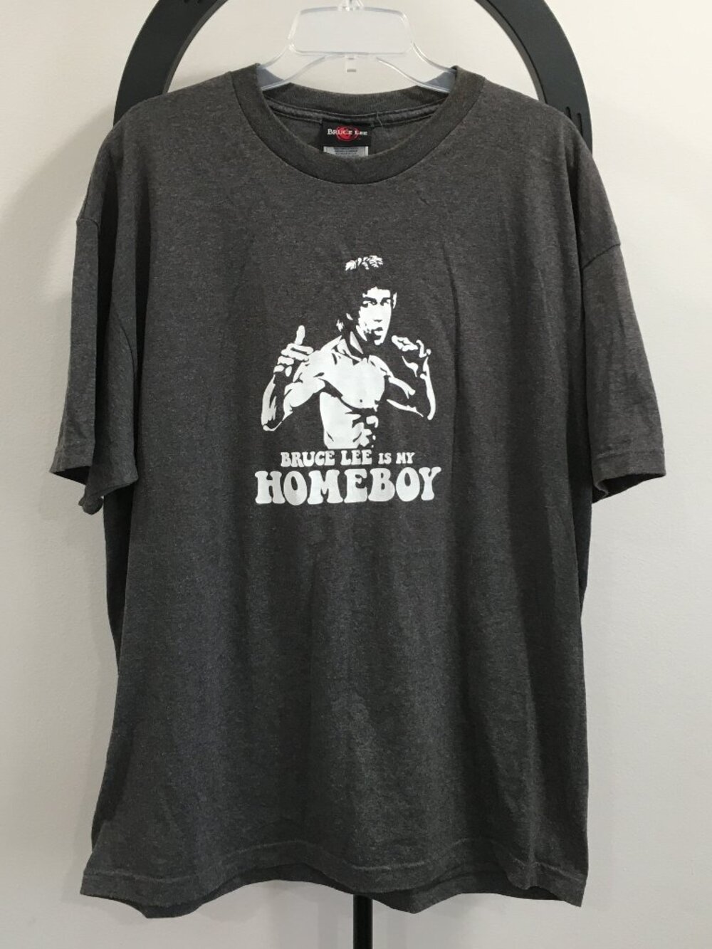 BRUCE LEE Gray White 'IS MY HOMEBOY' Print Short Sleeve Tee T-Shirt